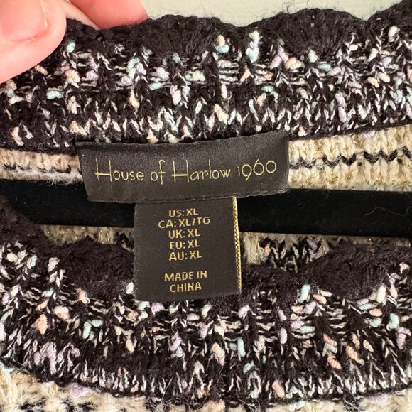 House of Harlow 1960 Cropped Knit Sweater XL Textured Metallic Boho Chic - Picture 3 of 5